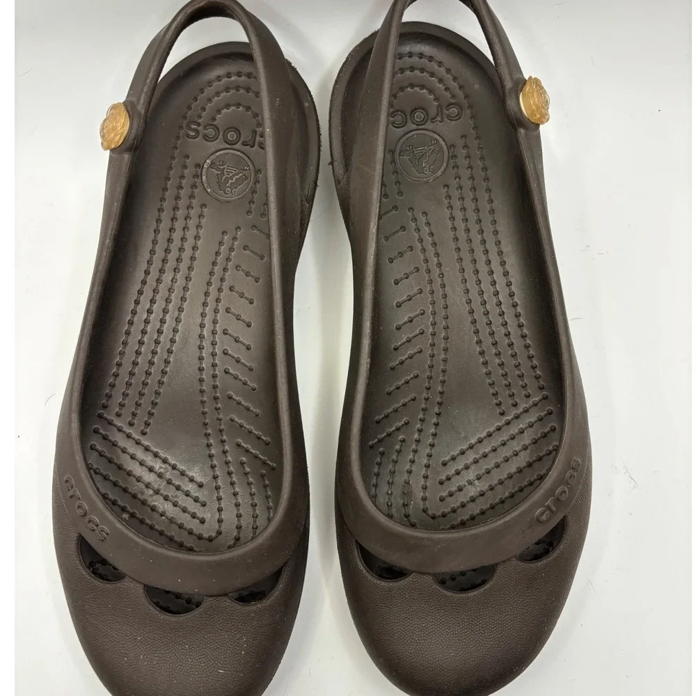 Crocs Women's Brown Ballet Issbella Flats‎ Size 7 Rose Embellishments